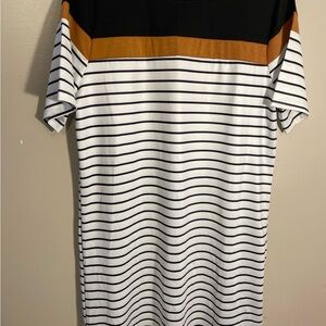Striped Midi Dress with Black & Tan Colorblock